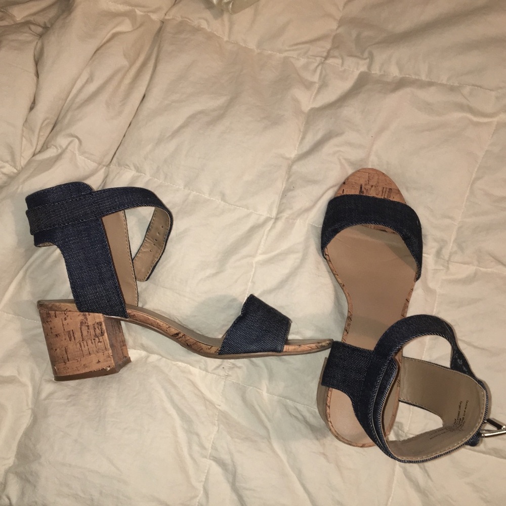 Denim block heels